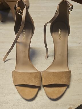 ALDO Tan Suede Open-Toe Ankle Strap Heels
